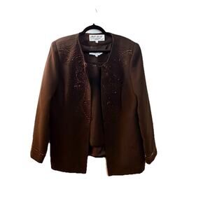 Vintage Maxie Klein Collection 2 Piece Set Womens 18 Brown Beaded Jacket Top